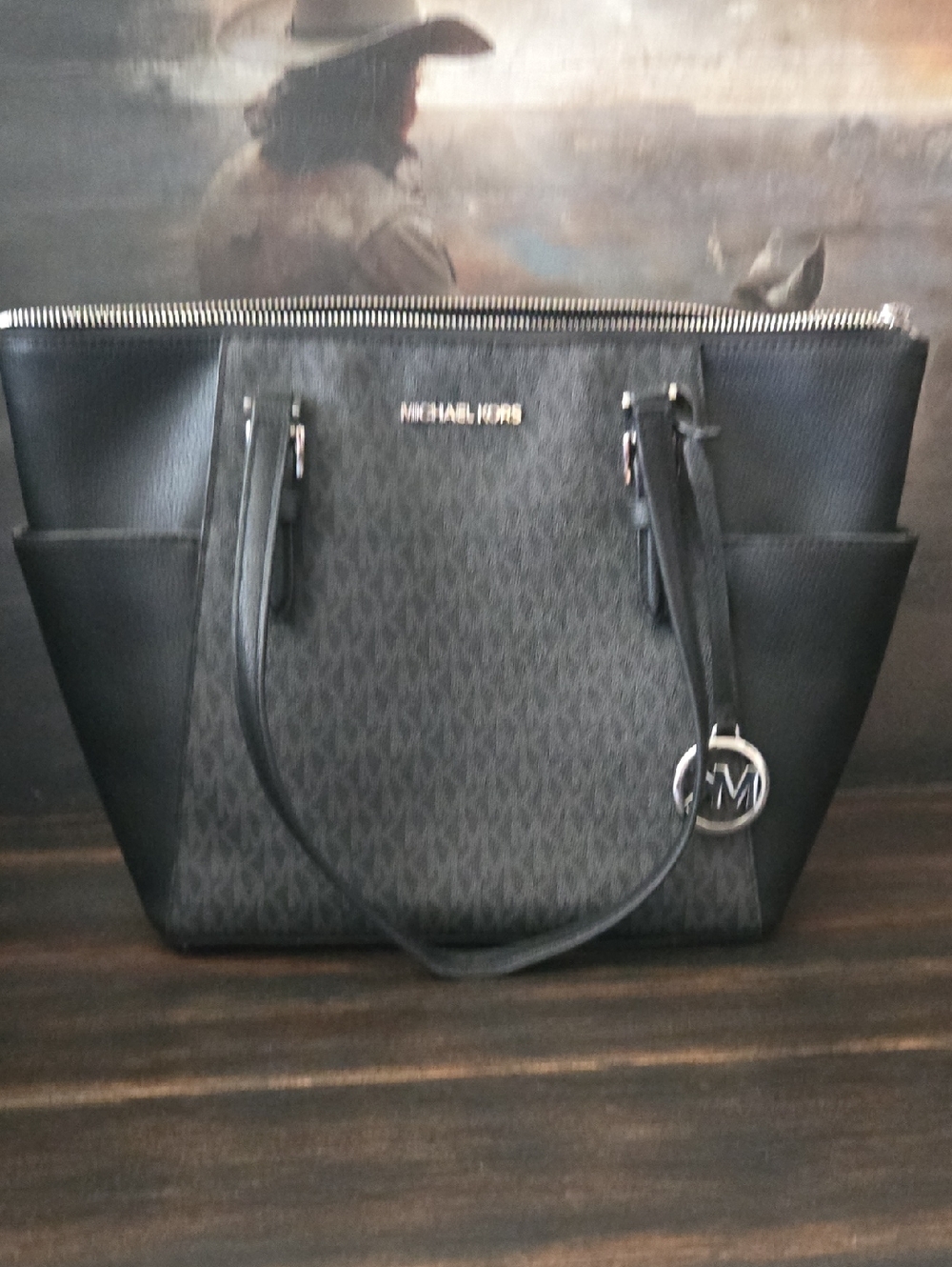 Michael Kors Black Logo Zip-Top Tote